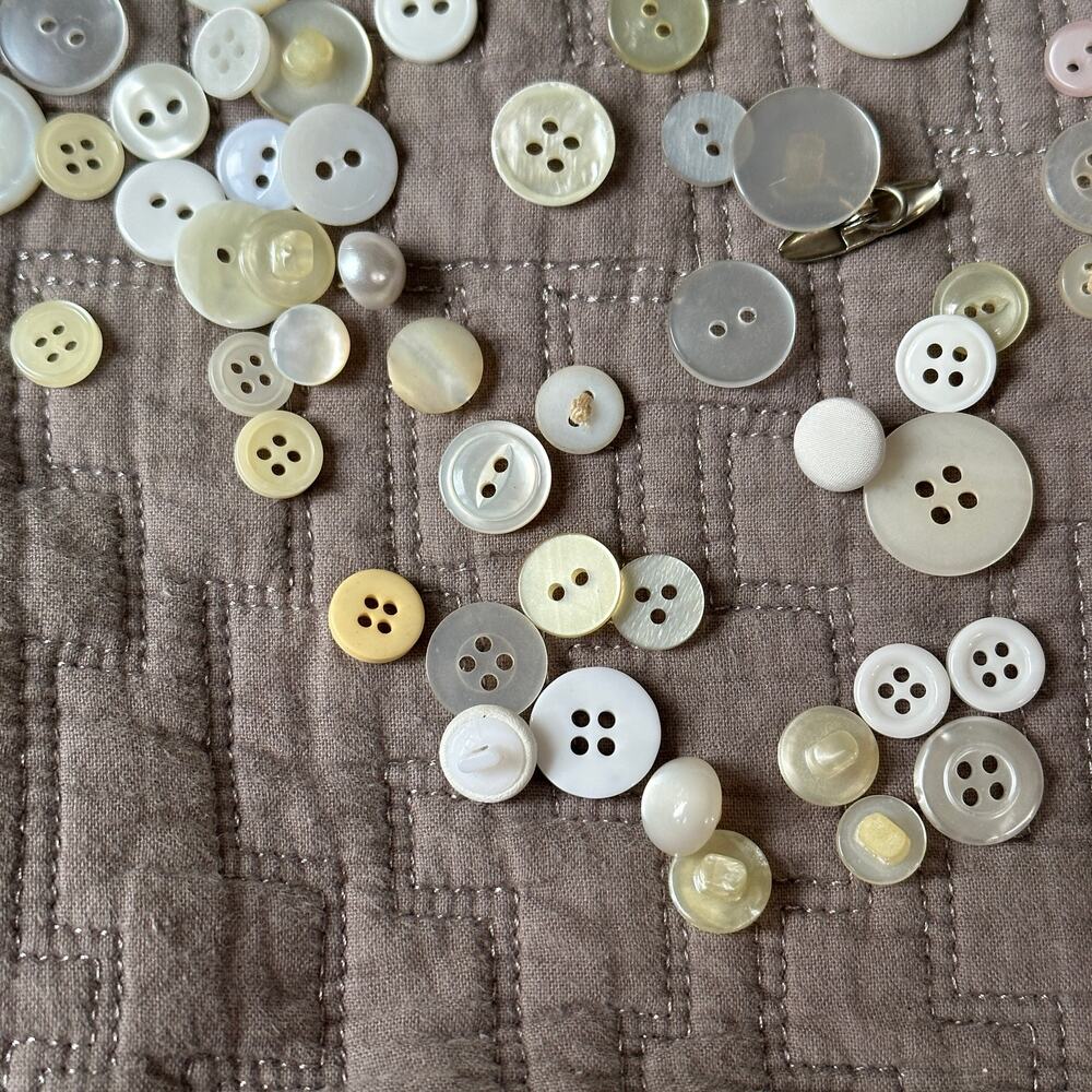 Lot of 50+ Vintage Buttons White Clear Ivory Yellow Ecru Off White Various Loose - Picture 2 of 4